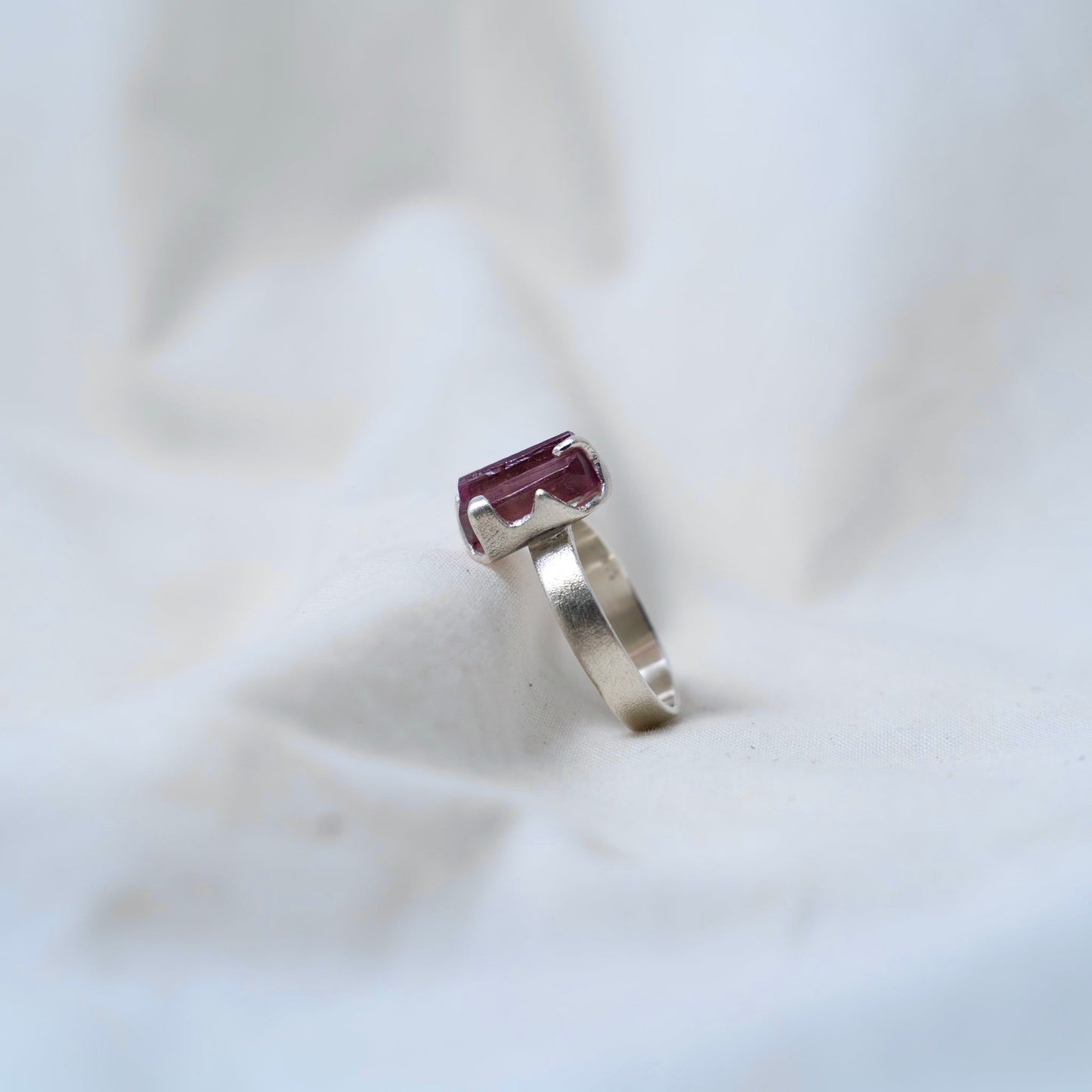 Handmade raw pink tourmaline silver ring