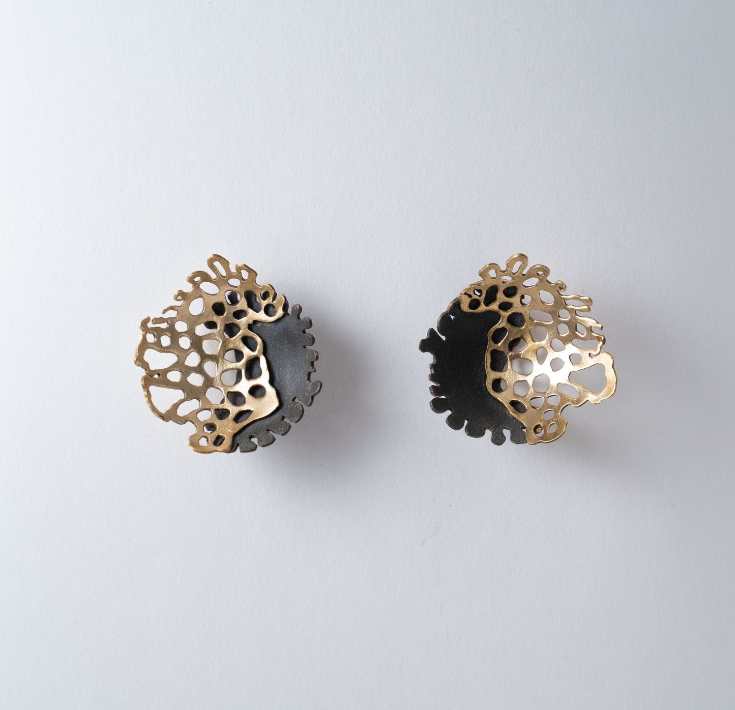 An ode to  Montipora Peltiformis  - oxidized and matte finish brass earrings, available for custom order in gold and silver