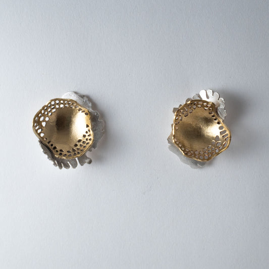 An ode to Faviidae - Handcrafted Brass & Silver Mixed Metal Statement Earrings