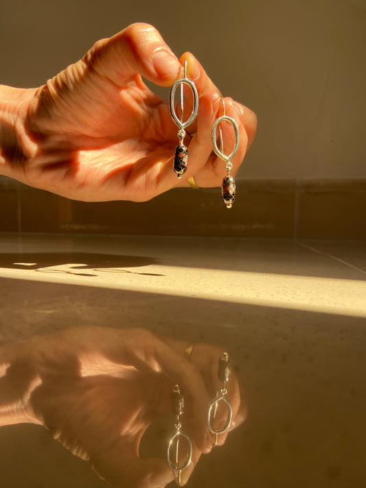 Cloisonné bead teardrop earring in silver