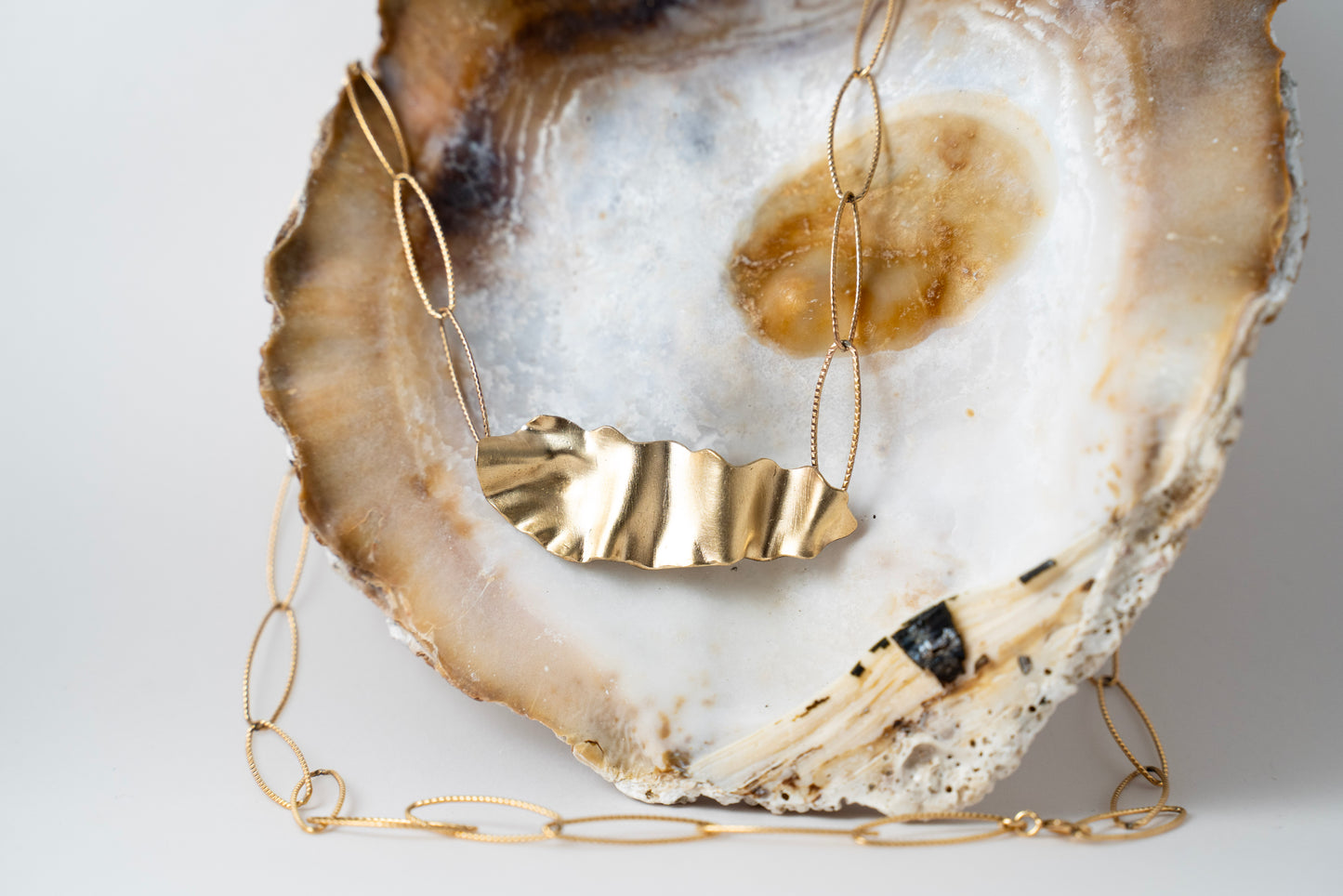 Handmade Brass Kelp Pendant Necklace – Gold-Plated Silver Chain, Ocean-Inspired