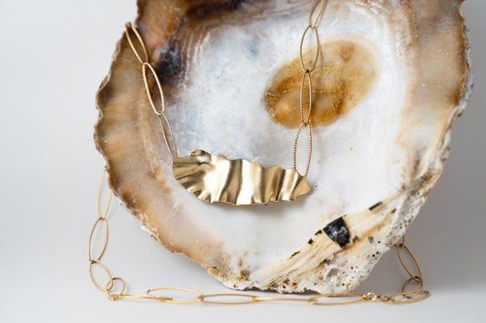 Handmade Brass Kelp Pendant Necklace – Gold-Plated Silver Chain, Ocean-Inspired