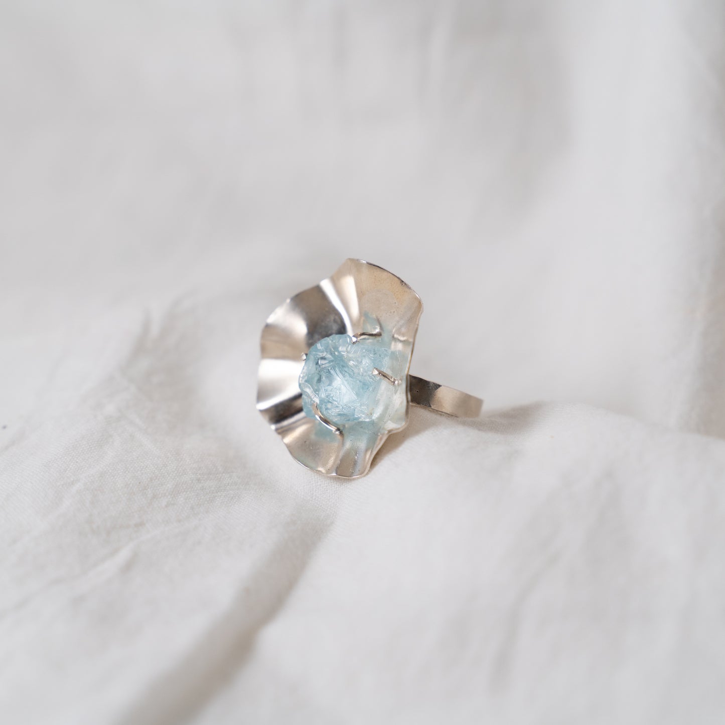 Handmade Raw Aquamarine Ring – Sterling Silver Statement Gemstone Jewelry