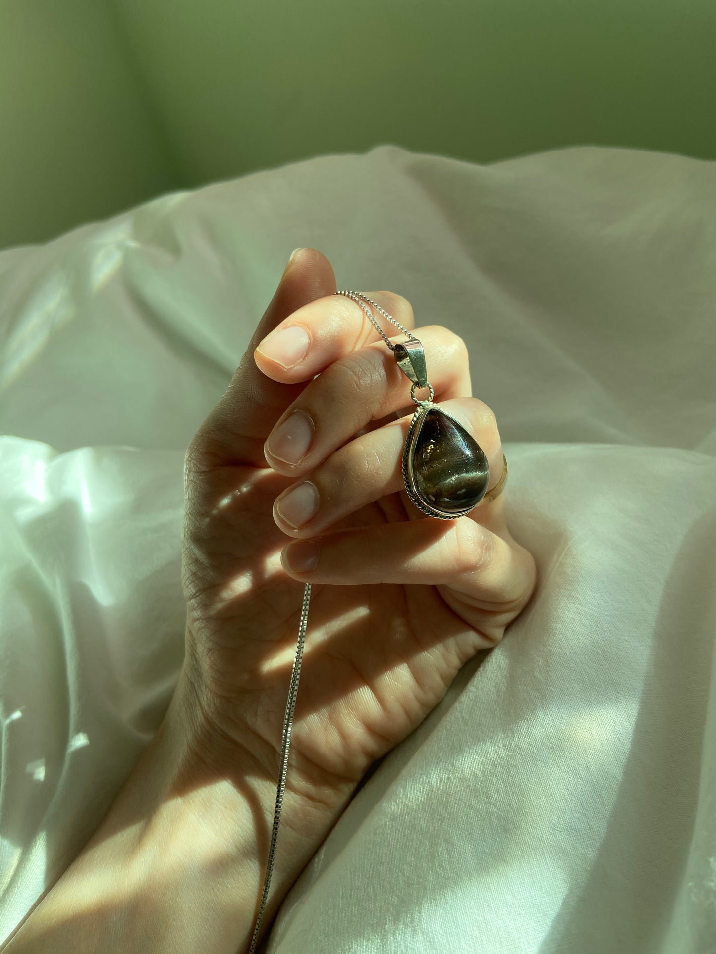 Tigers eye silver tear drop necklace