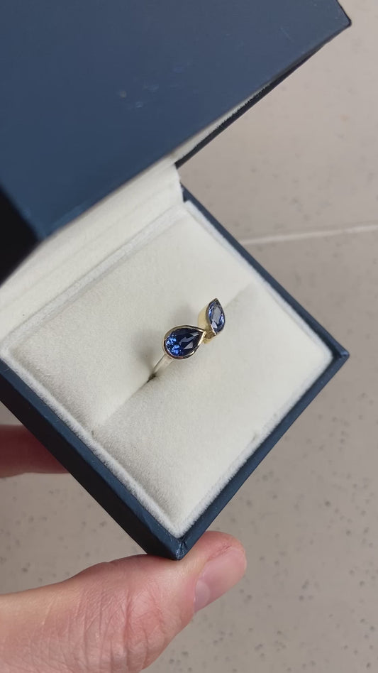 Toi et Moi double sapphire engagement ring in 18k gold and silver.