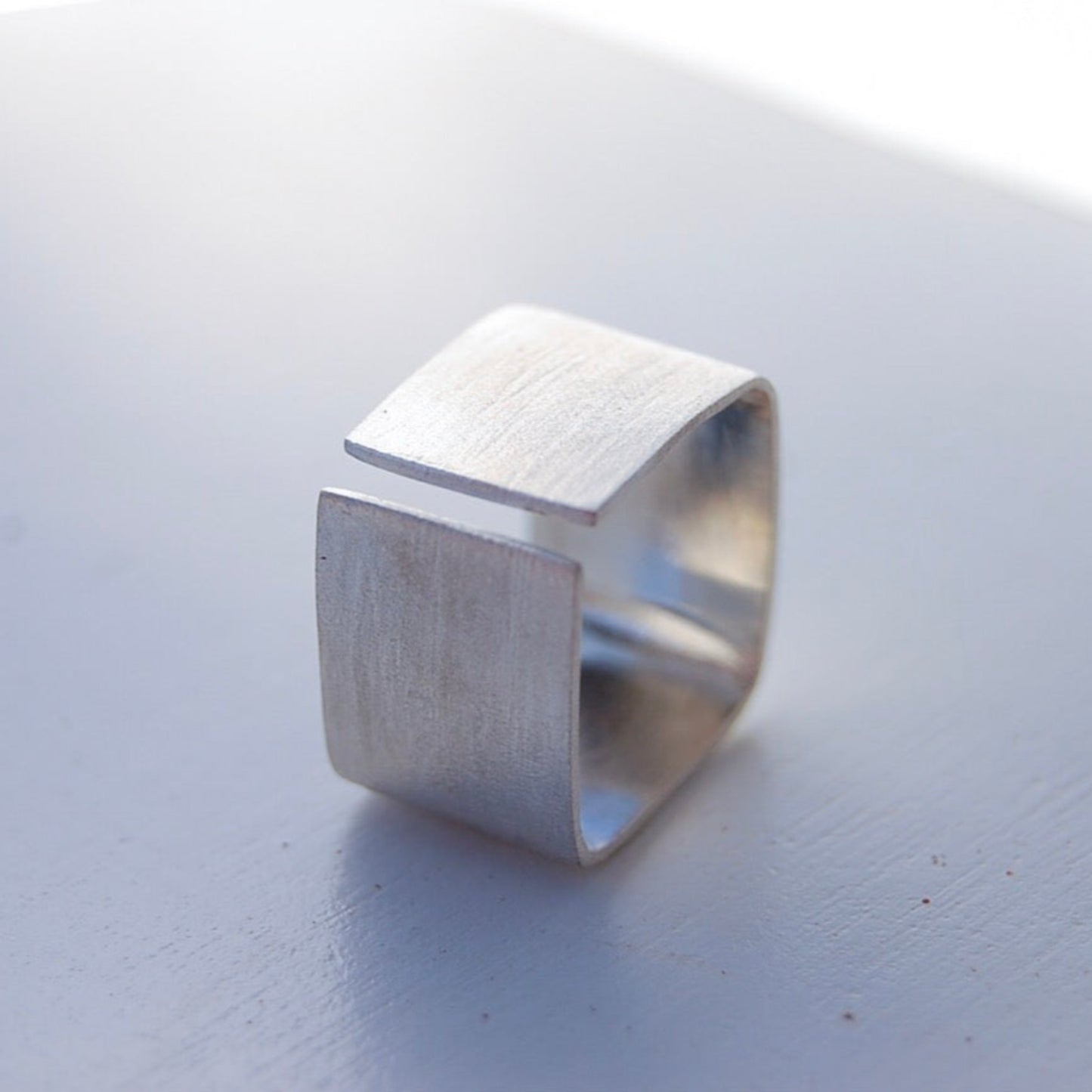 Open, silver, handmade, square ring