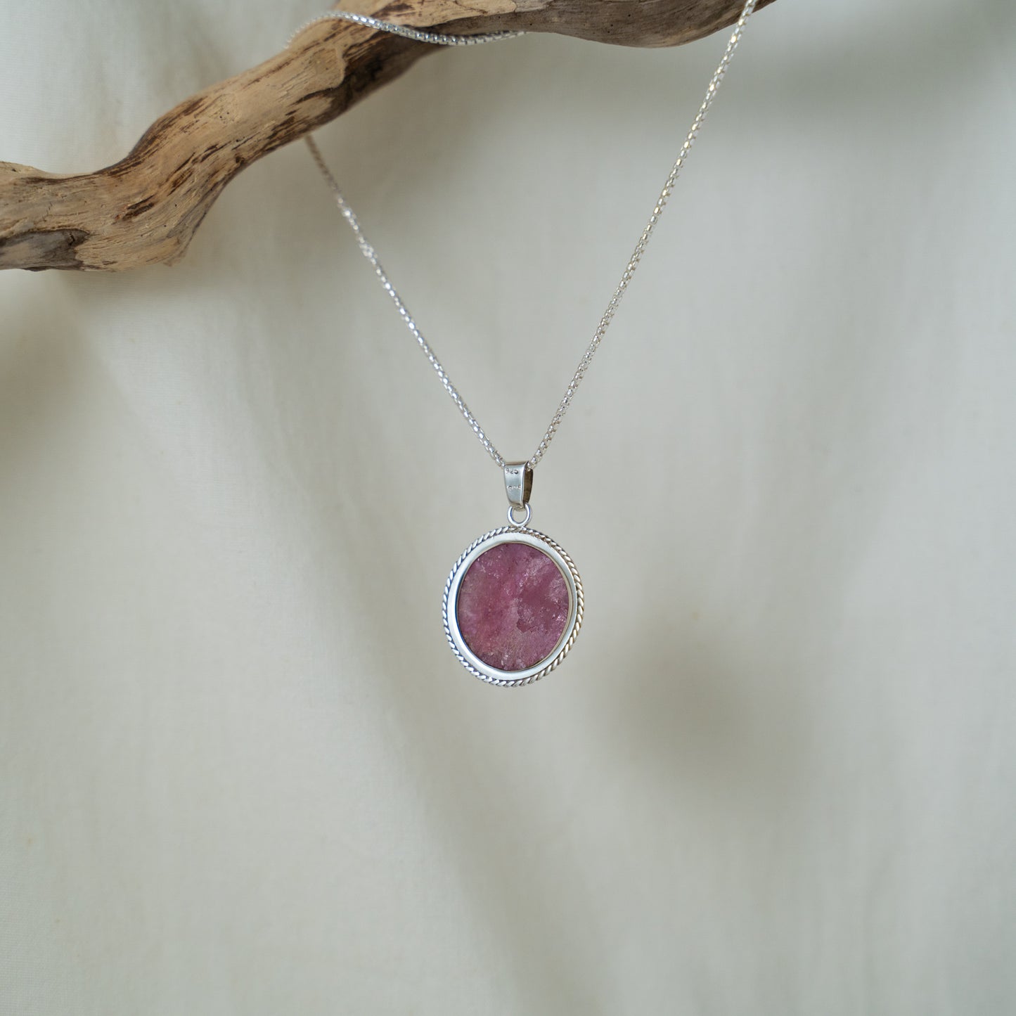 Raw authentic ruby sterling silver pendant