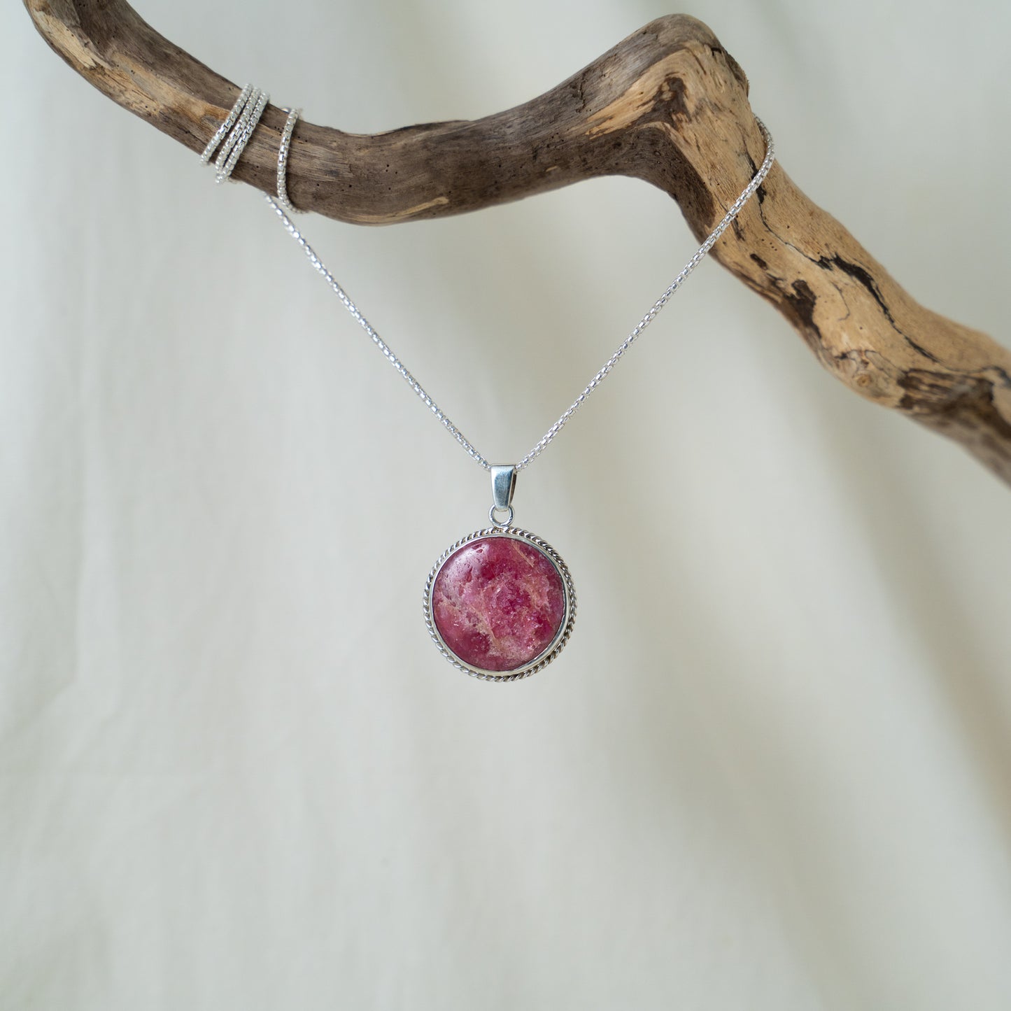 Raw authentic ruby sterling silver pendant
