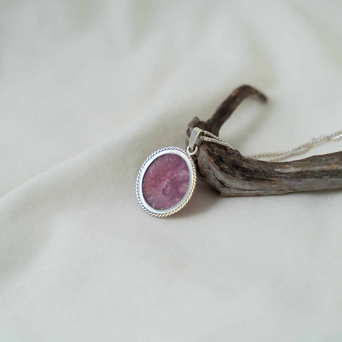 Raw authentic ruby sterling silver pendant
