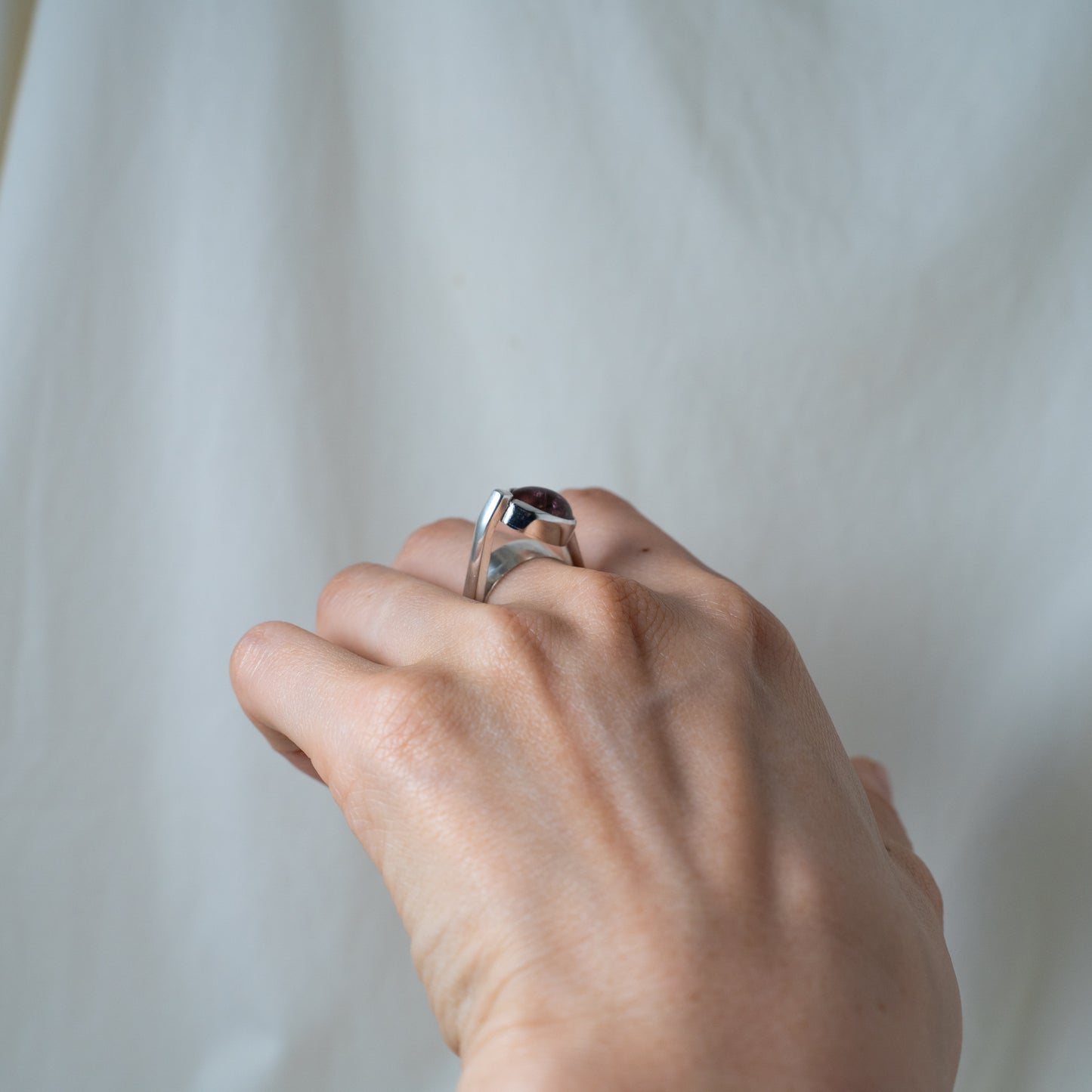 Iconic, retro-inspired, pink tourmaline silver ring