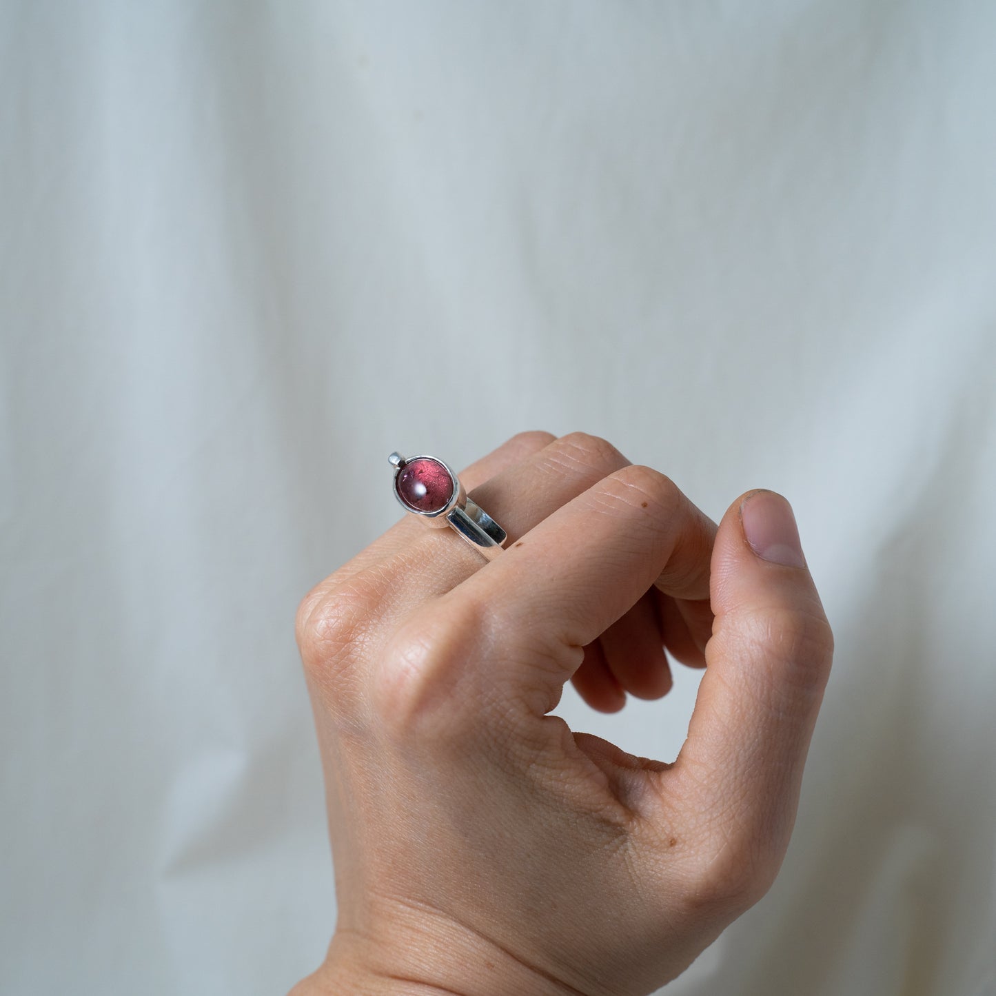Iconic, retro-inspired, pink tourmaline silver ring