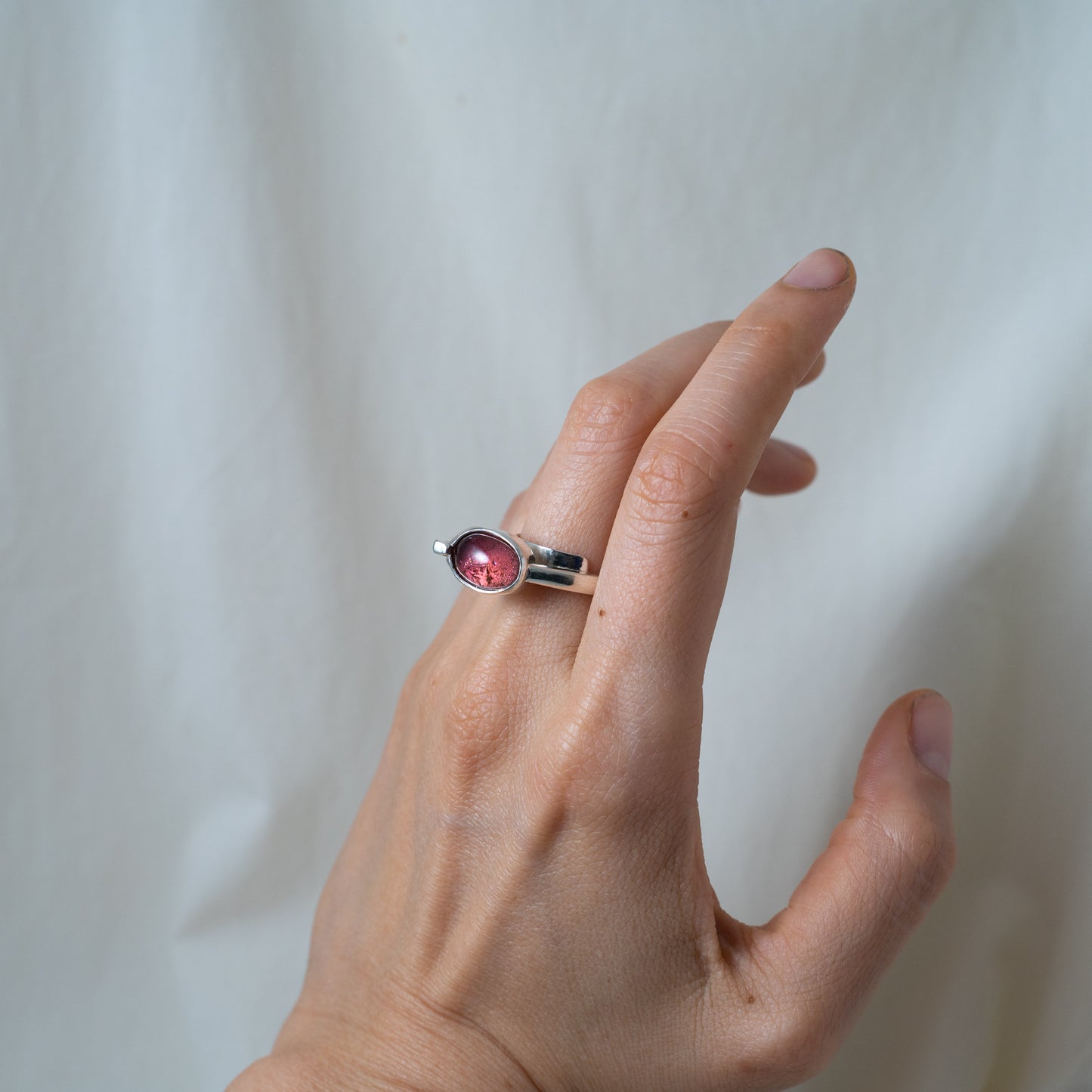Iconic, retro-inspired, pink tourmaline silver ring