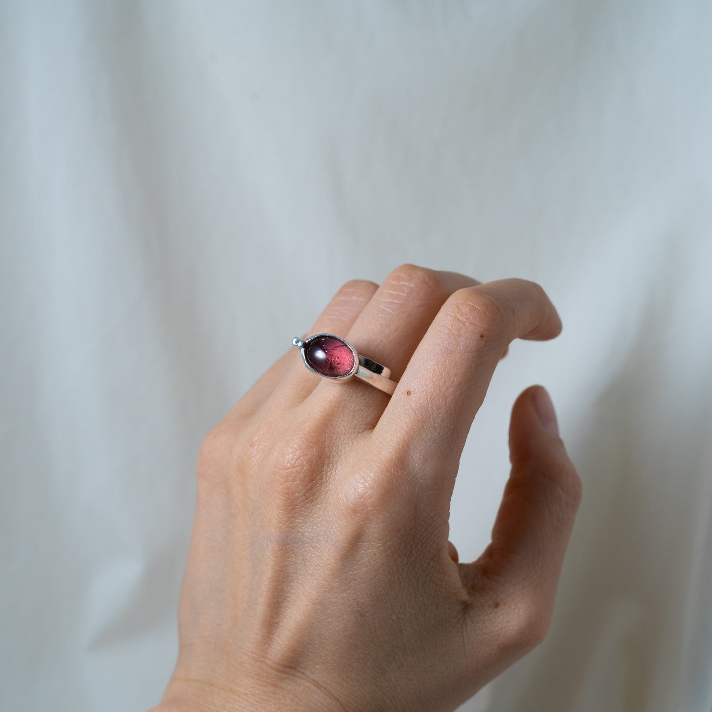 Iconic, retro-inspired, pink tourmaline silver ring