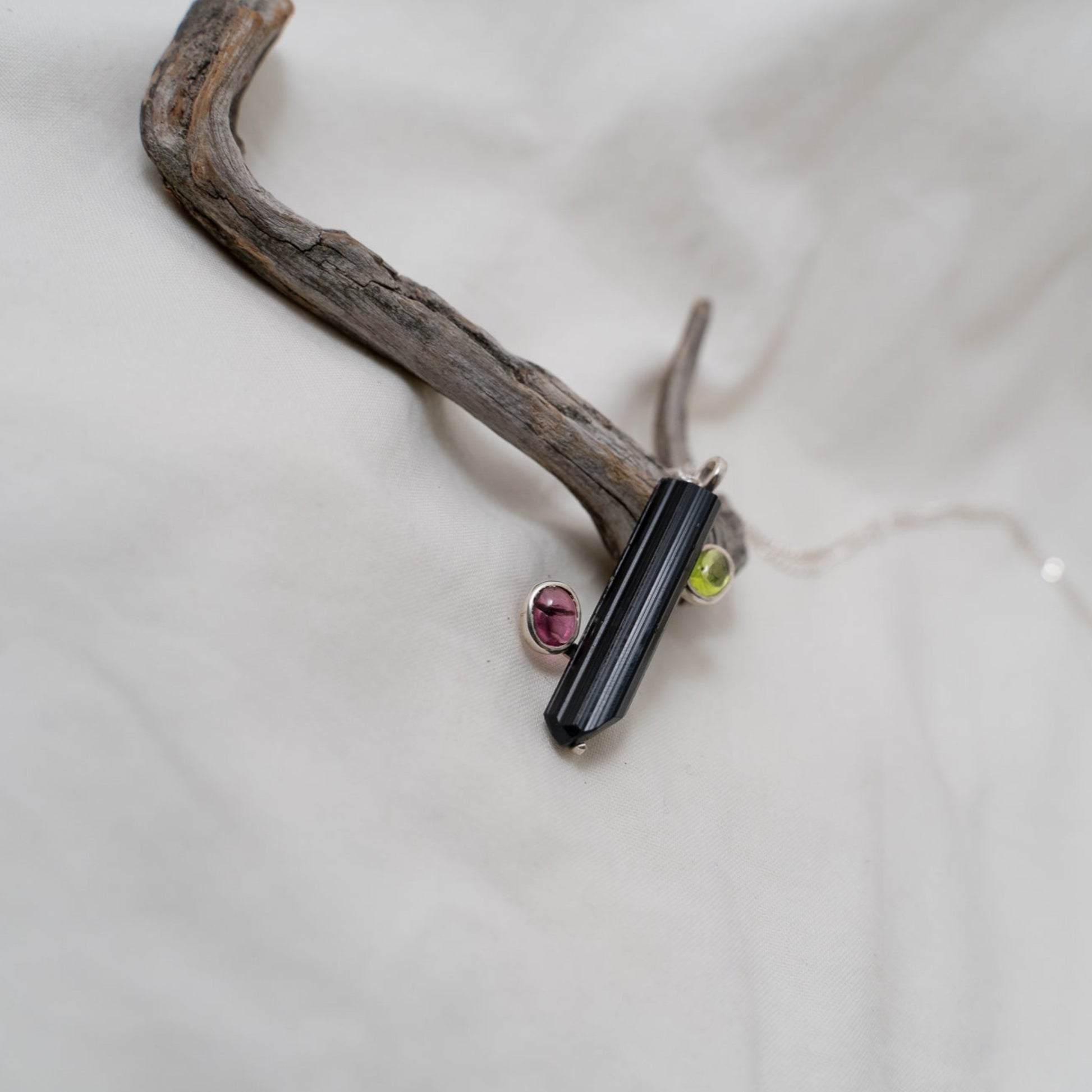 This is another perspective of the pendant showing you how it would look if you were glancing it from the side of the pink tourmaline.