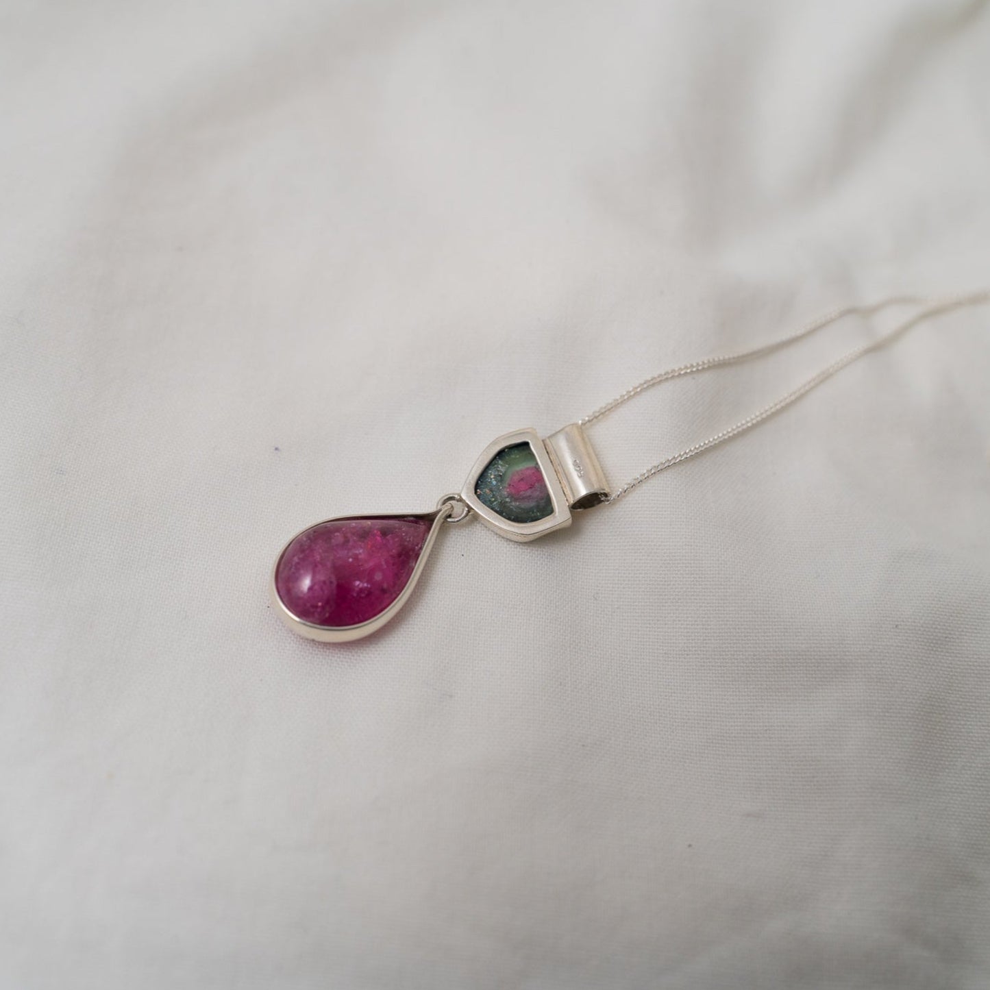 watermelon and rubellite tourmaline silver pendant