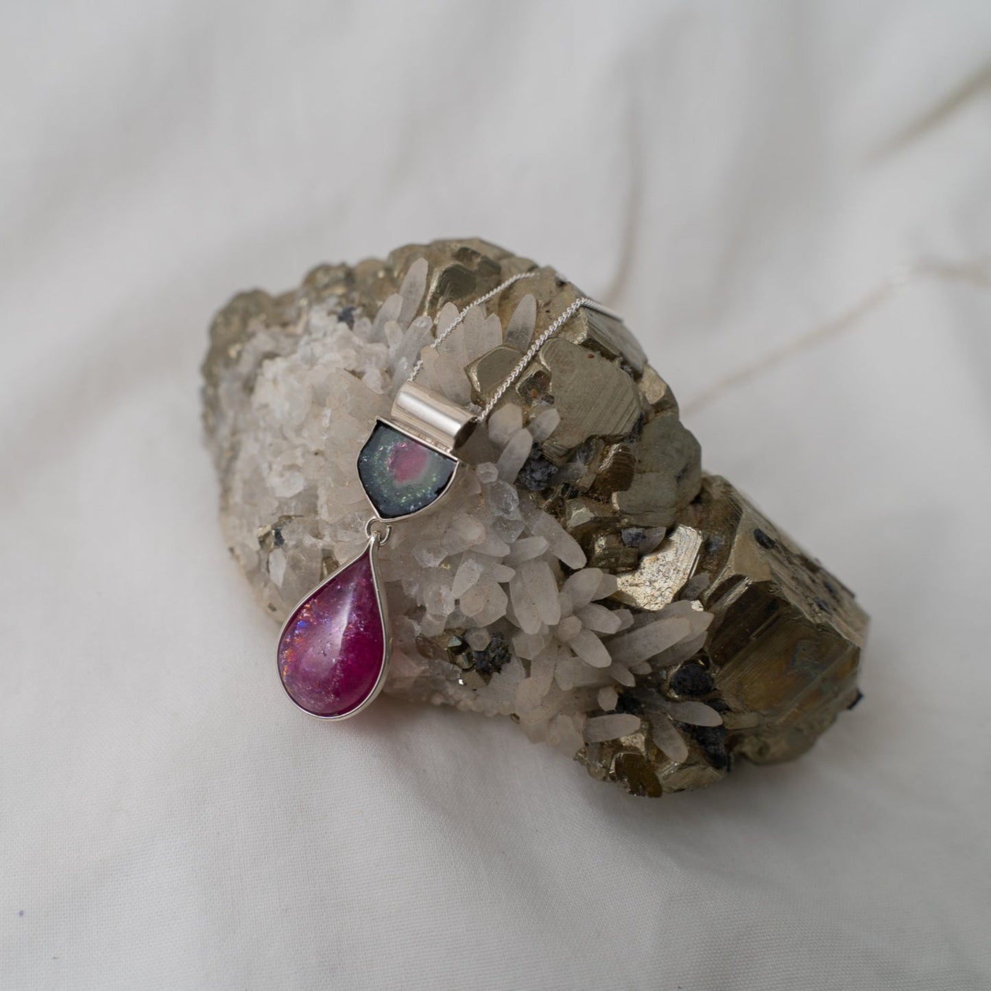 watermelon and rubellite tourmaline silver pendant