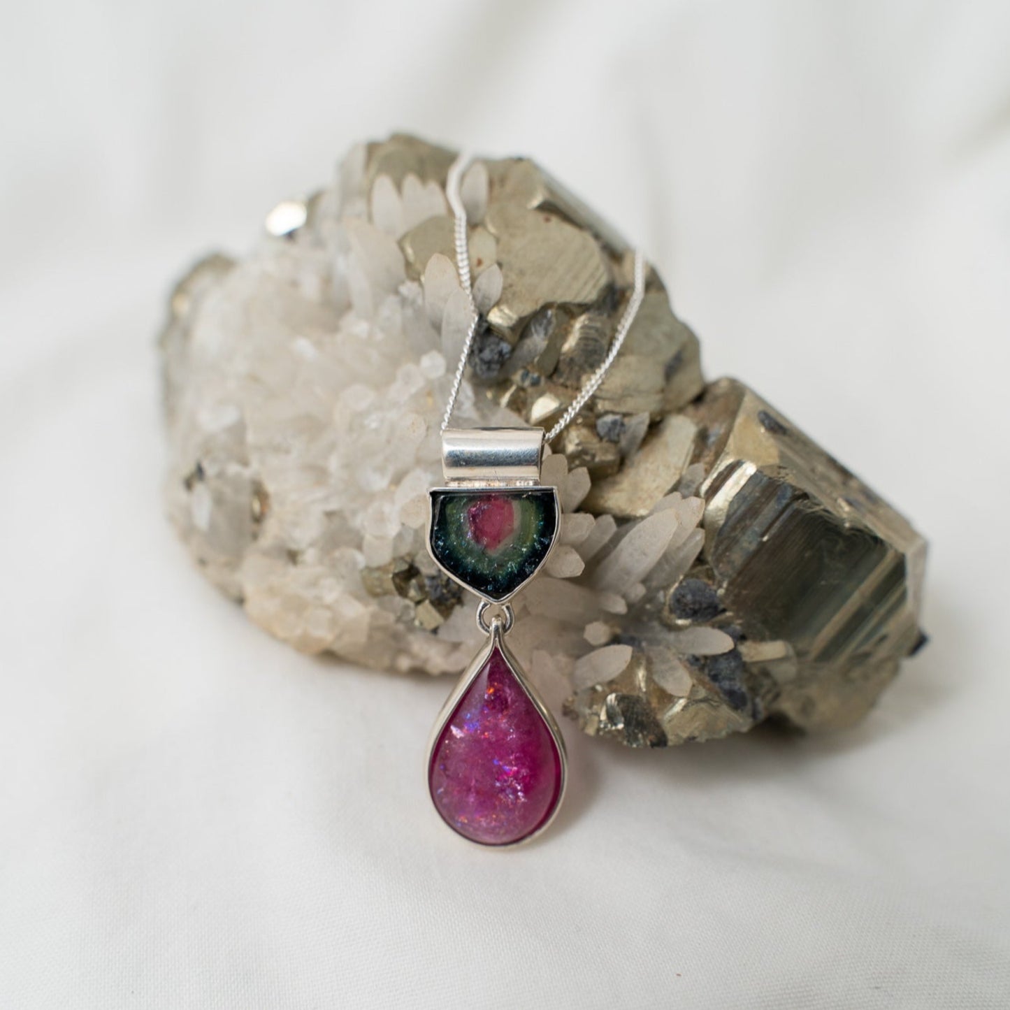 watermelon and rubellite tourmaline silver pendant