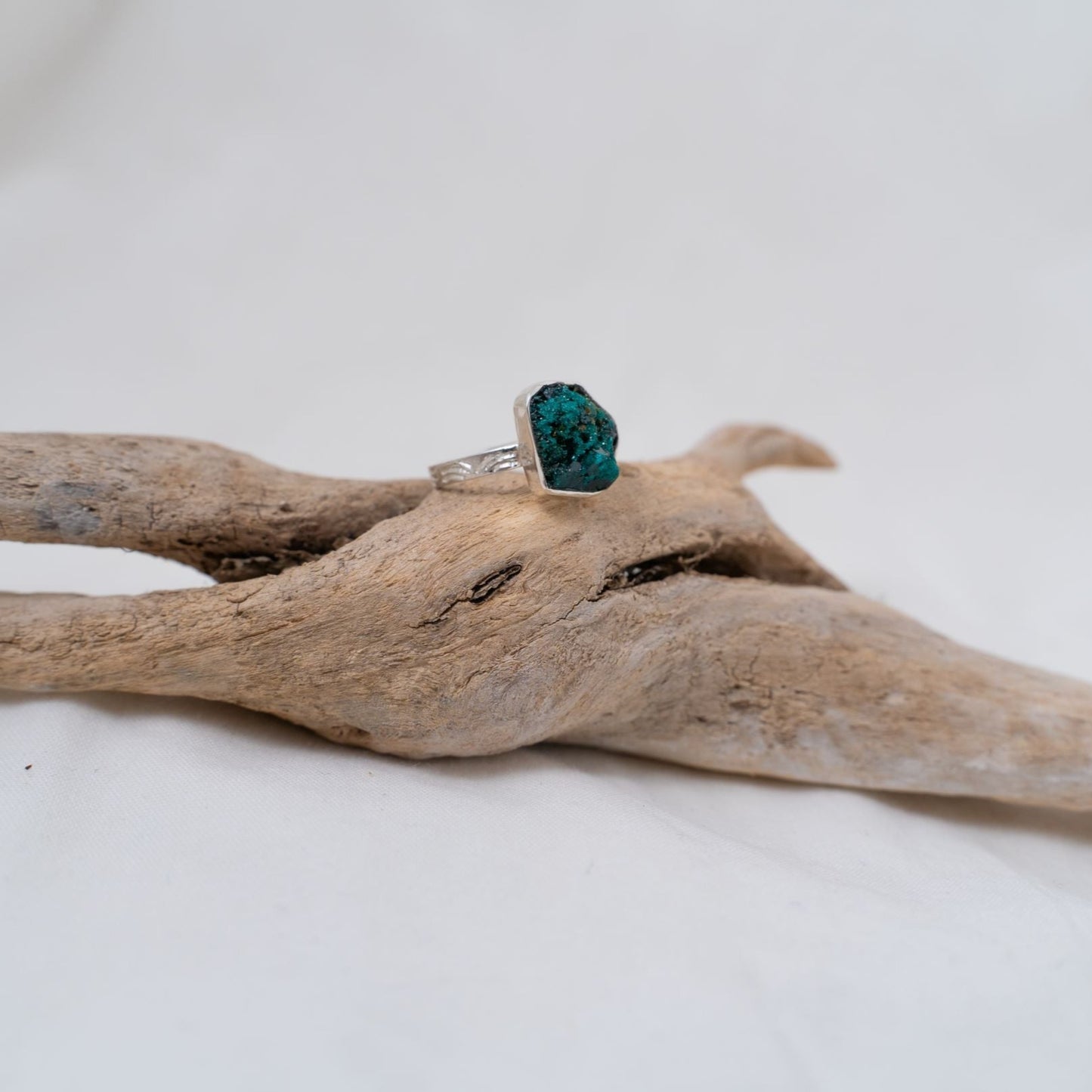 Dioptase silver textured ring