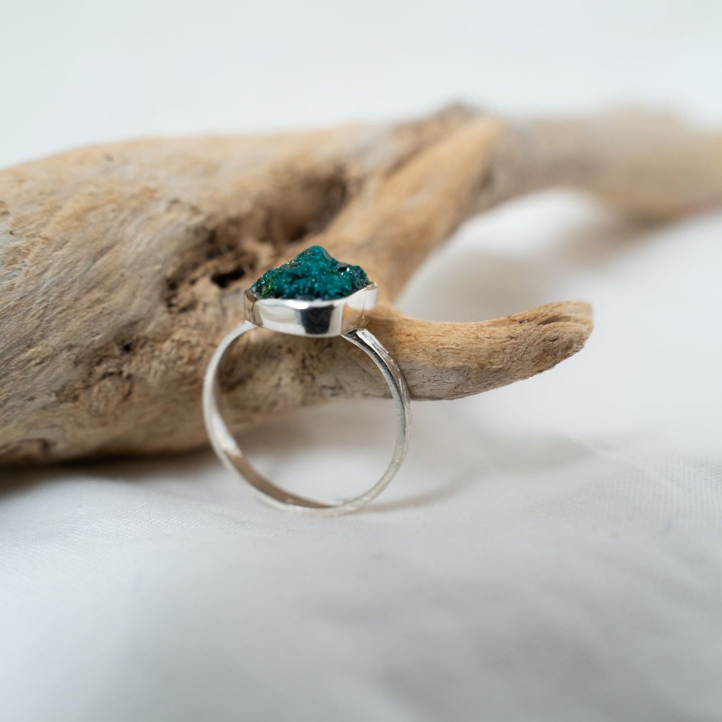 Dioptase silver textured ring