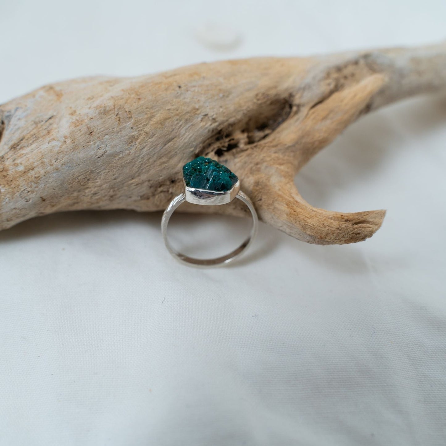 Dioptase silver textured ring