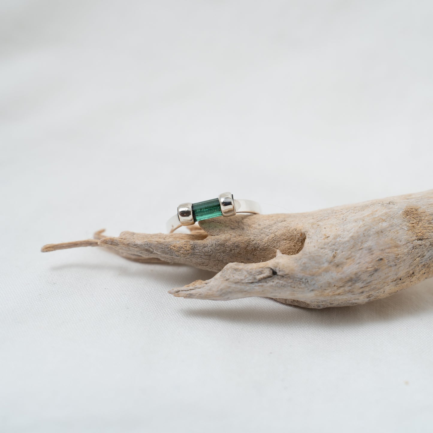 Bohemian-chic inspired, raw tourmaline, silver ring