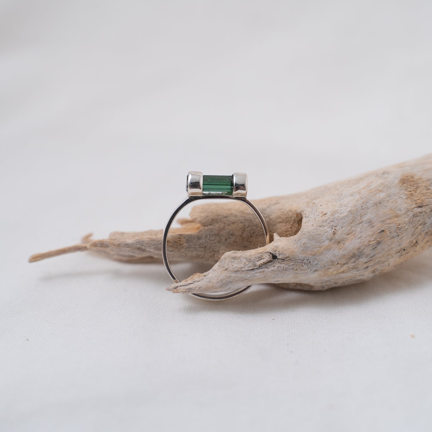 Bohemian-chic inspired, raw tourmaline, silver ring