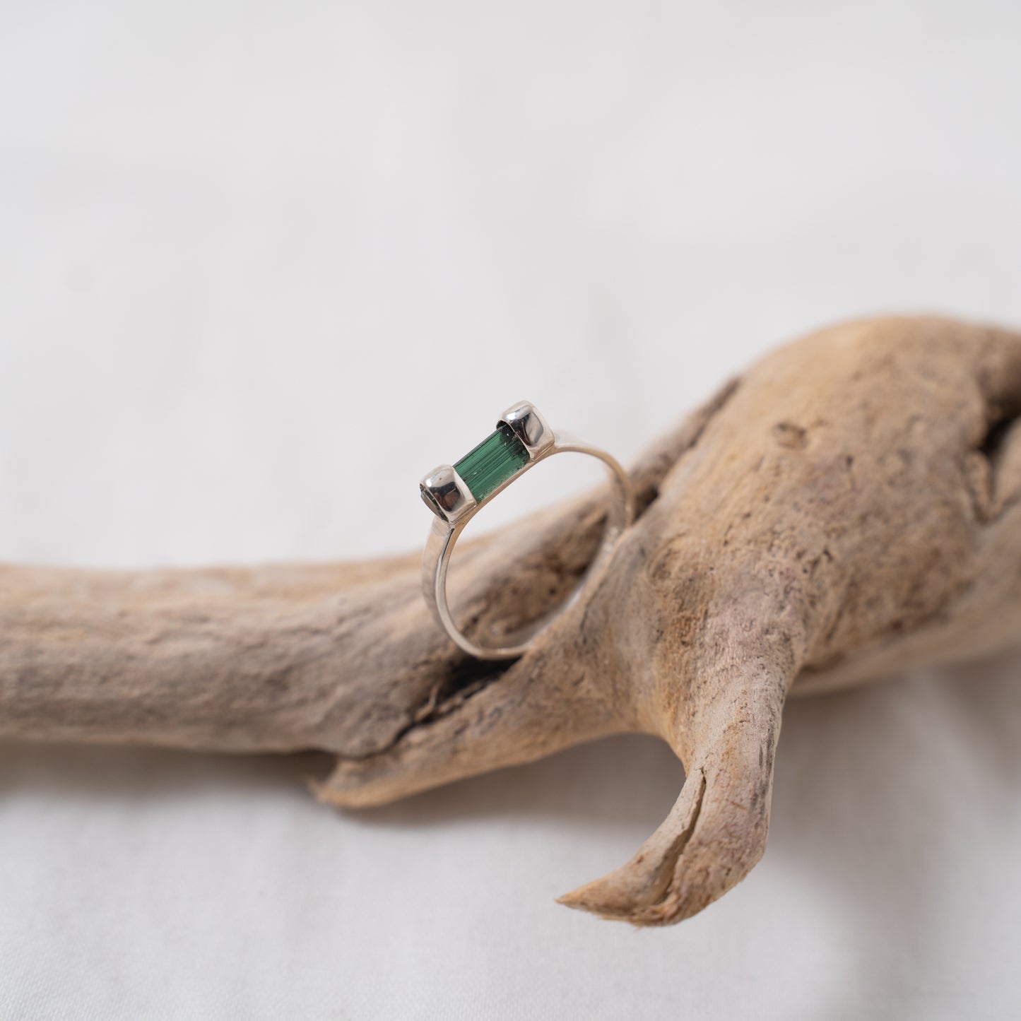 Bohemian-chic inspired, raw tourmaline, silver ring