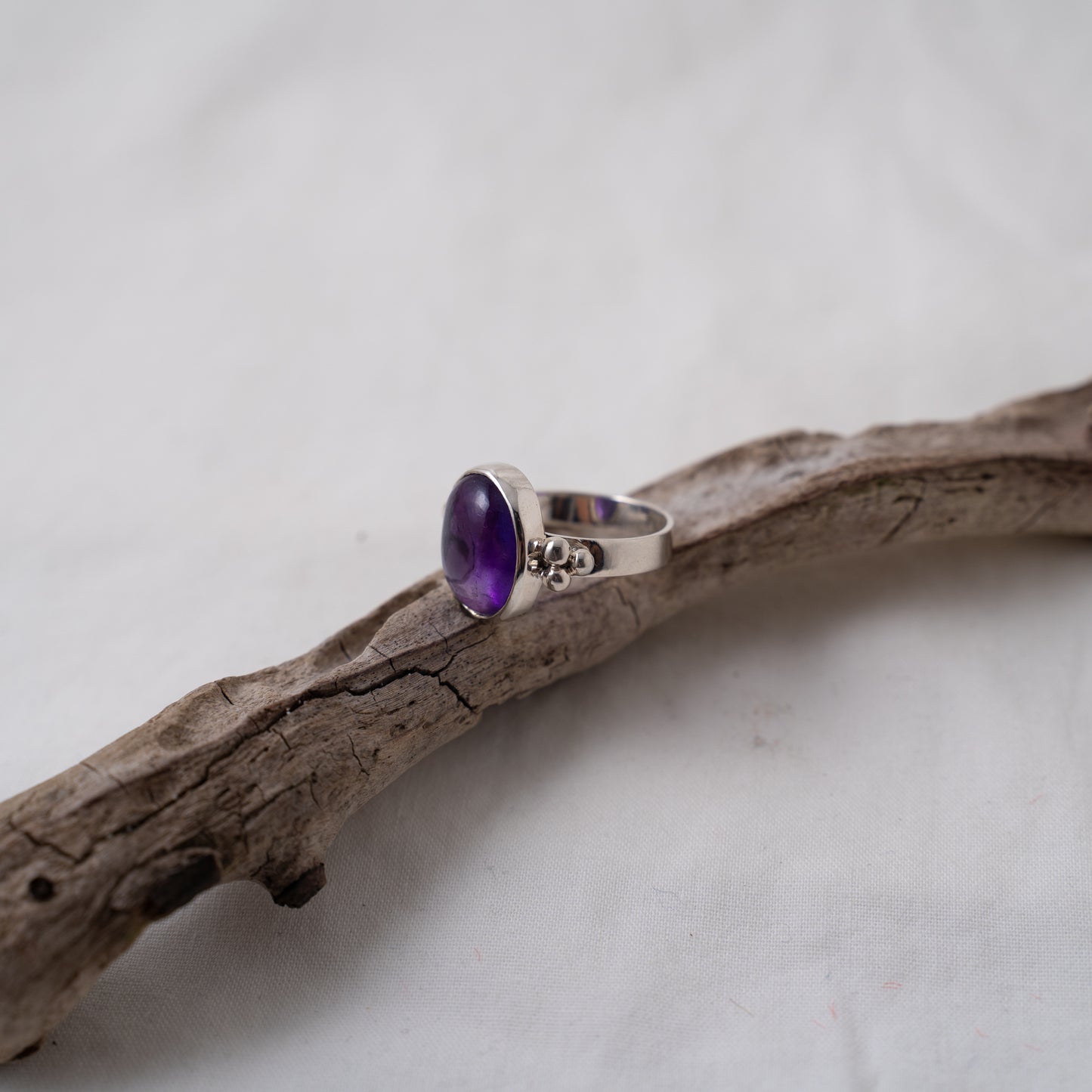 Amethyst and silver granule ring