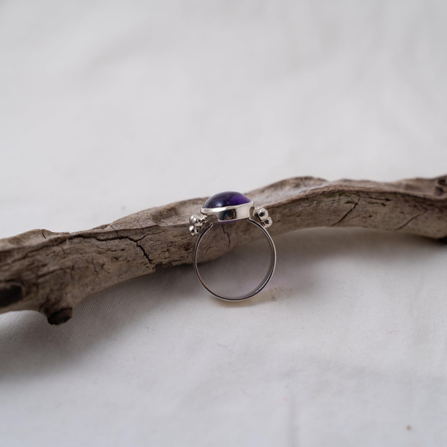 Amethyst and silver granule ring