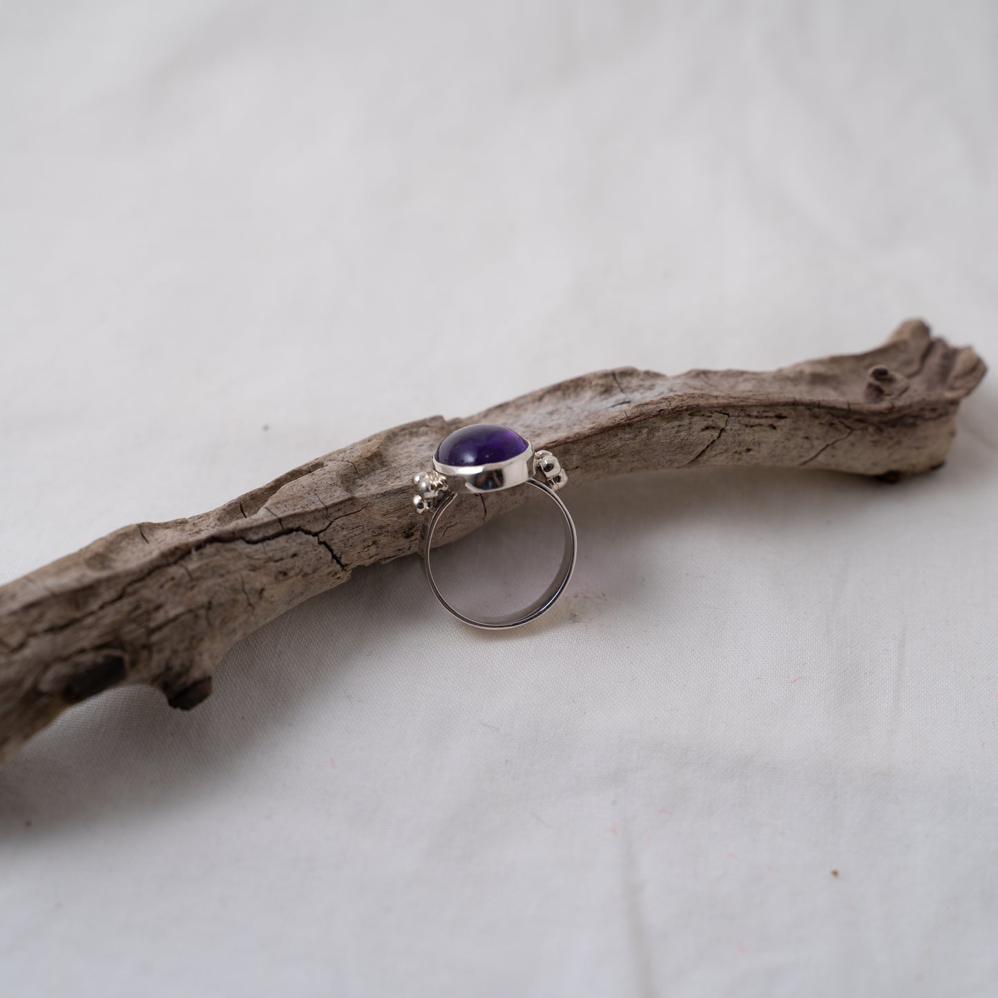 Amethyst and silver granule ring