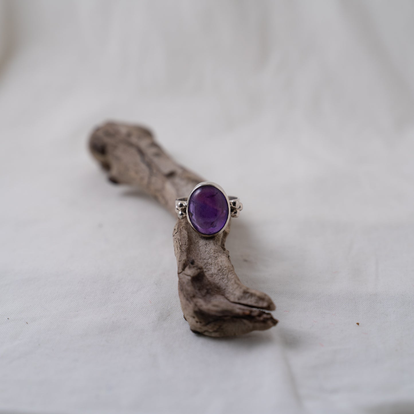 Amethyst and silver granule ring