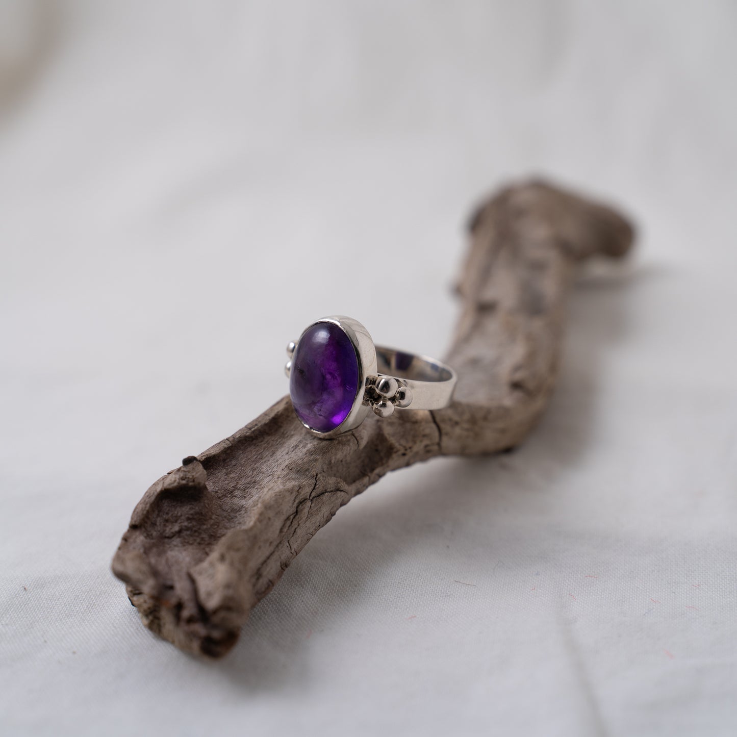 Amethyst and silver granule ring