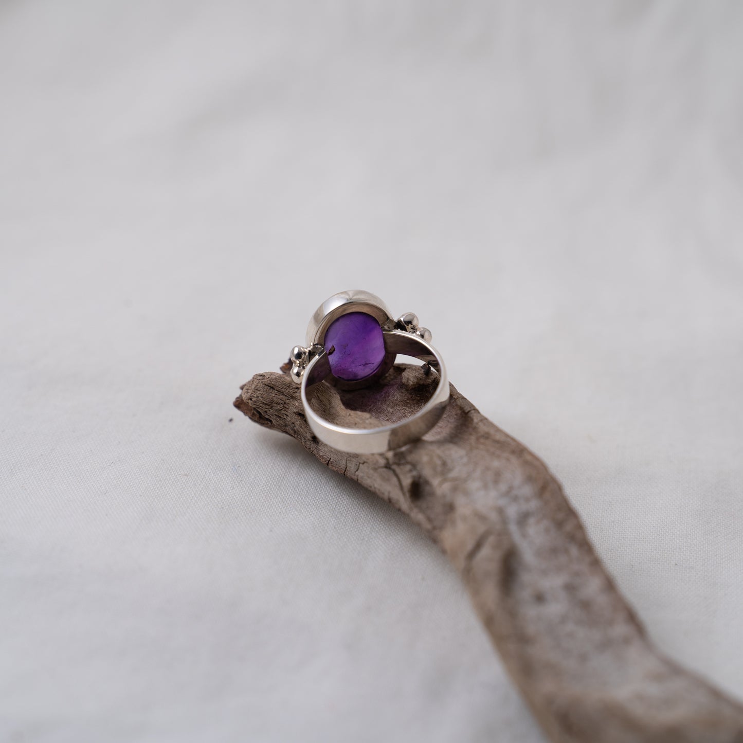 Amethyst and silver granule ring