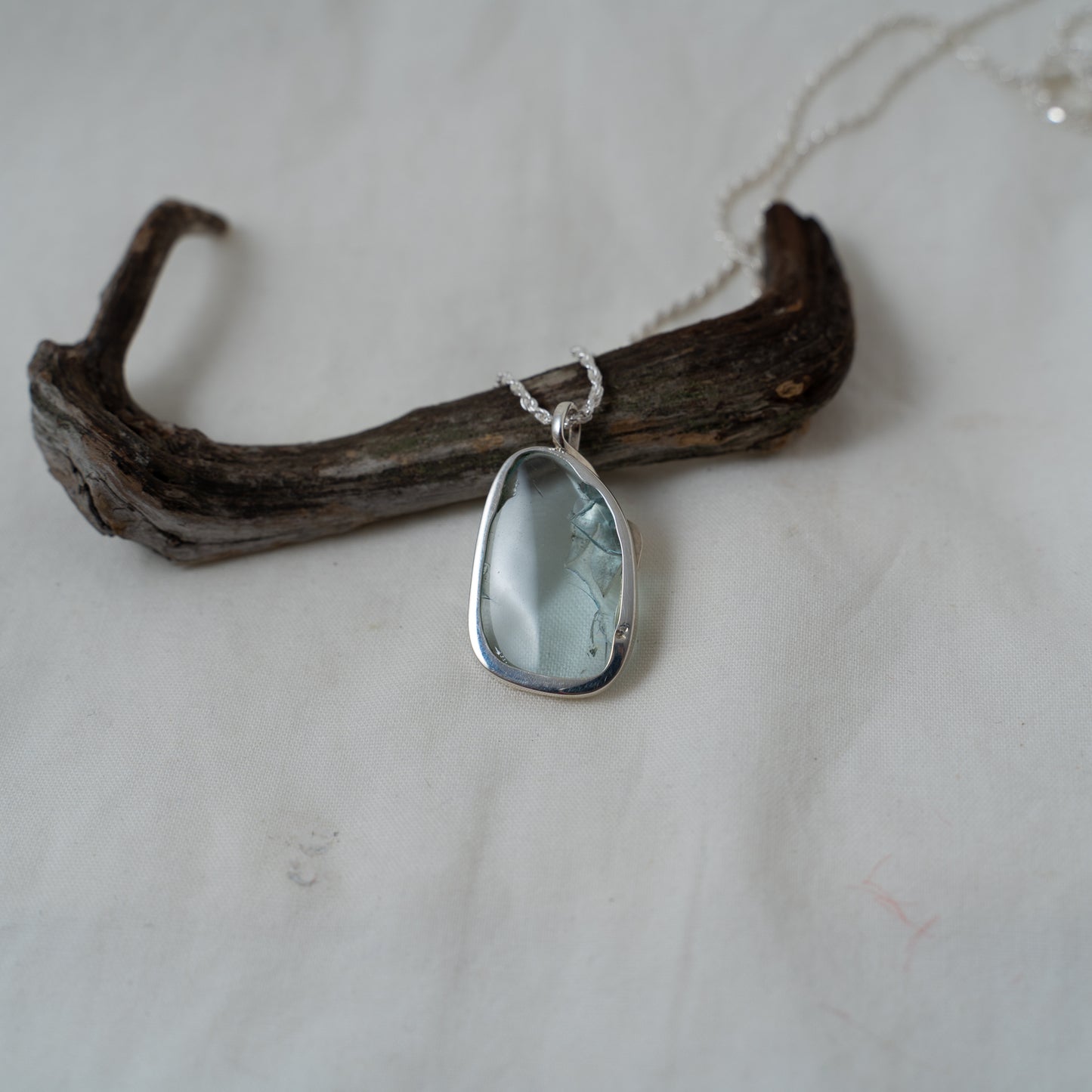 Aquamarine, floral leaf silver pendant