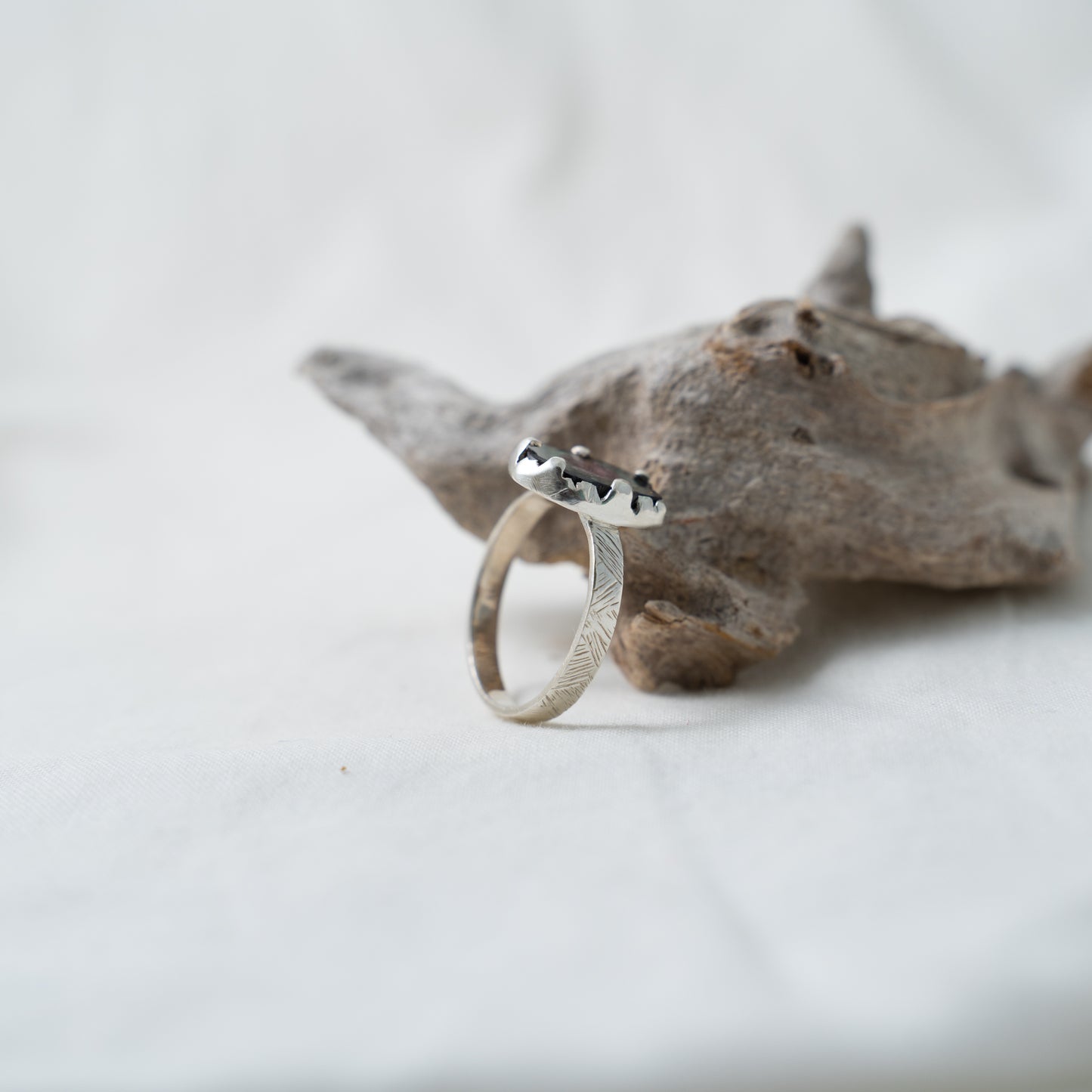 Organically shaped watermelon tourmaline silver ring