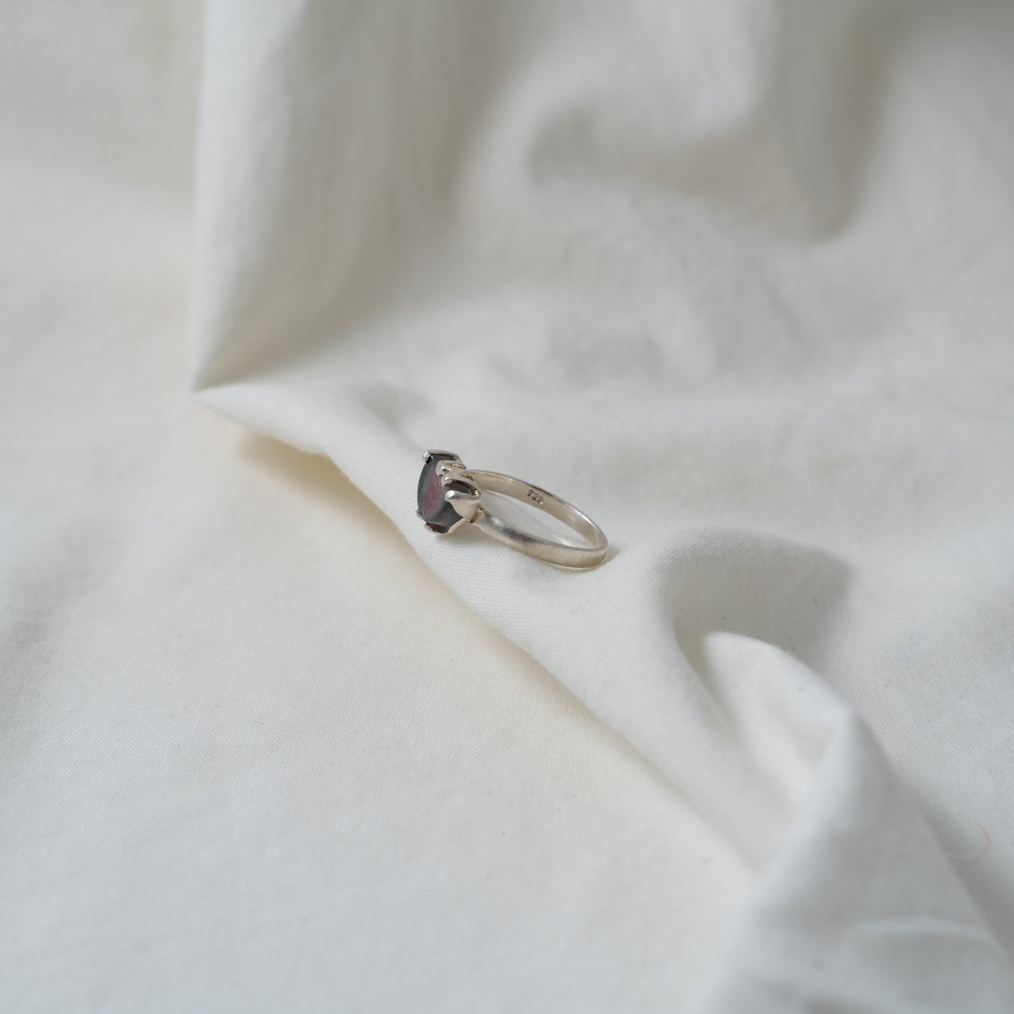 Watermelon tourmaline (half moon shaped) silver ring