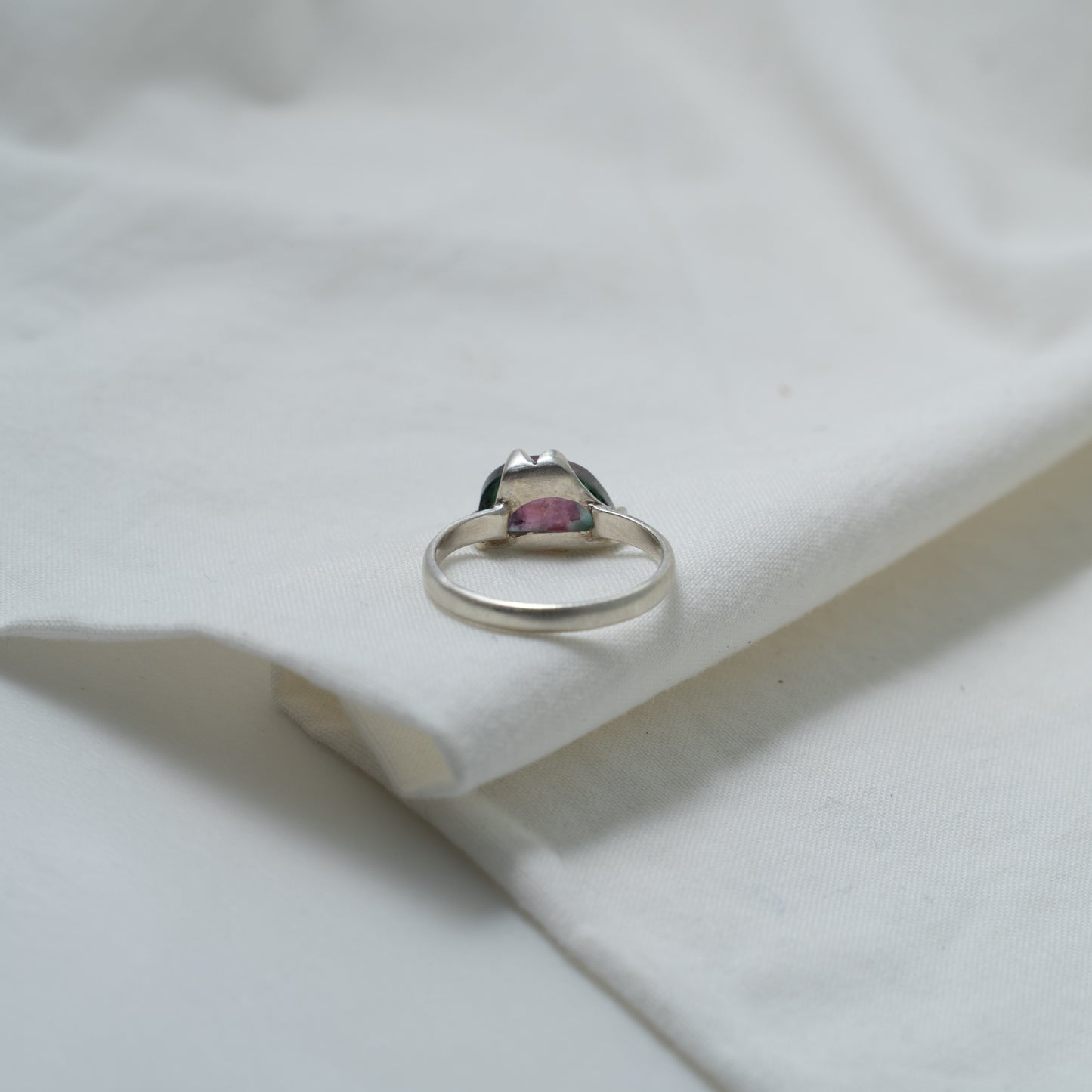 Watermelon tourmaline (half moon shaped) silver ring
