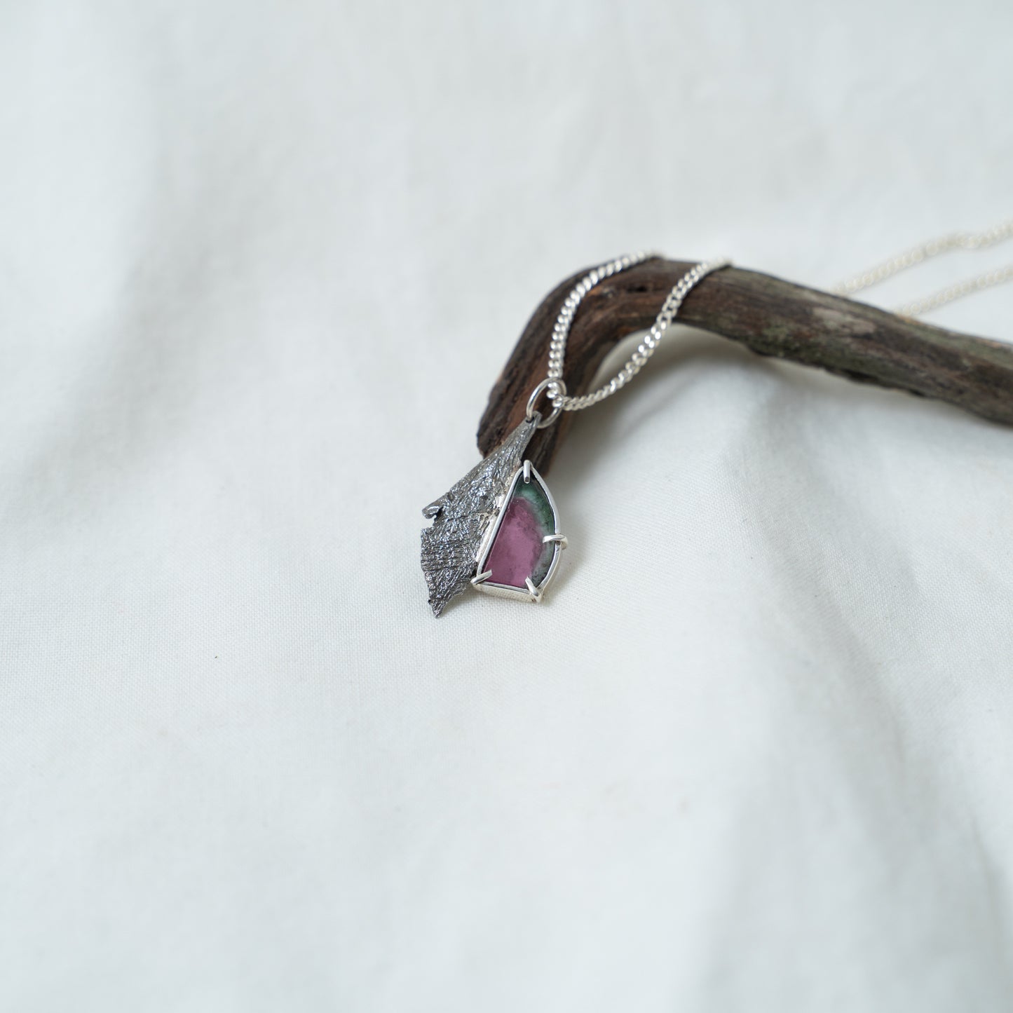Altair | meteorite and watermelon tourmaline silver necklace