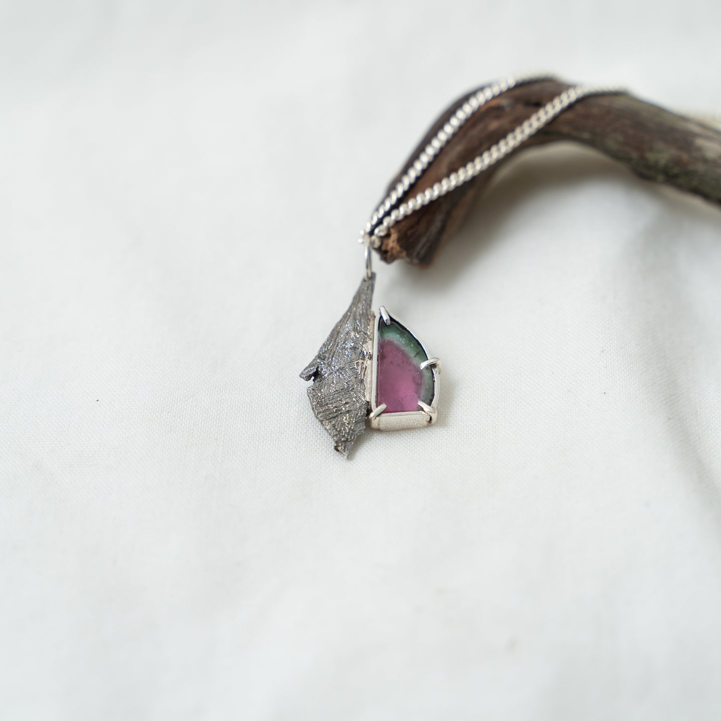 Altair | meteorite and watermelon tourmaline silver necklace