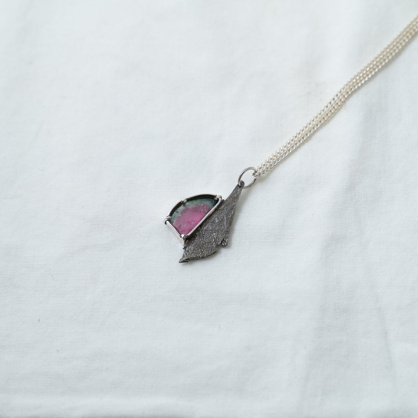 Altair | meteorite and watermelon tourmaline silver necklace
