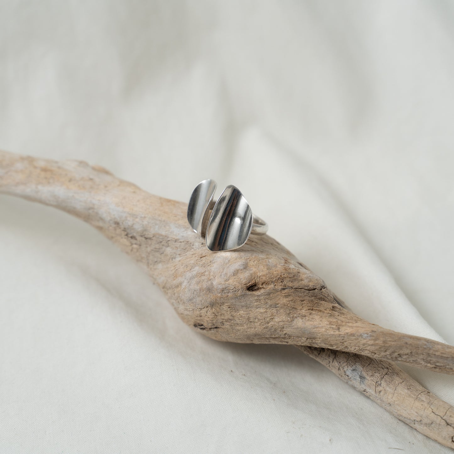 Open Silver Petal Ring