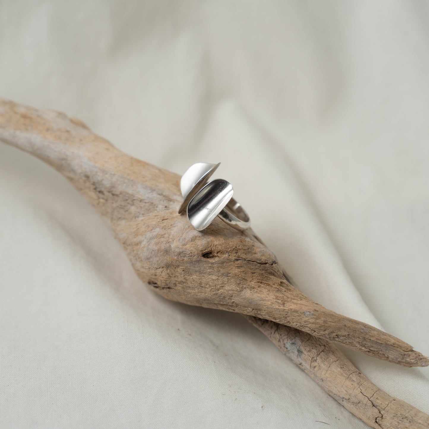 Open Silver Petal Ring