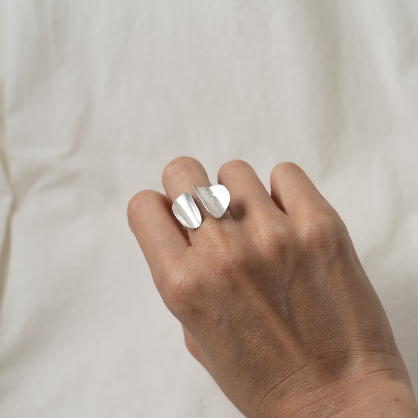 Open Silver Petal Ring