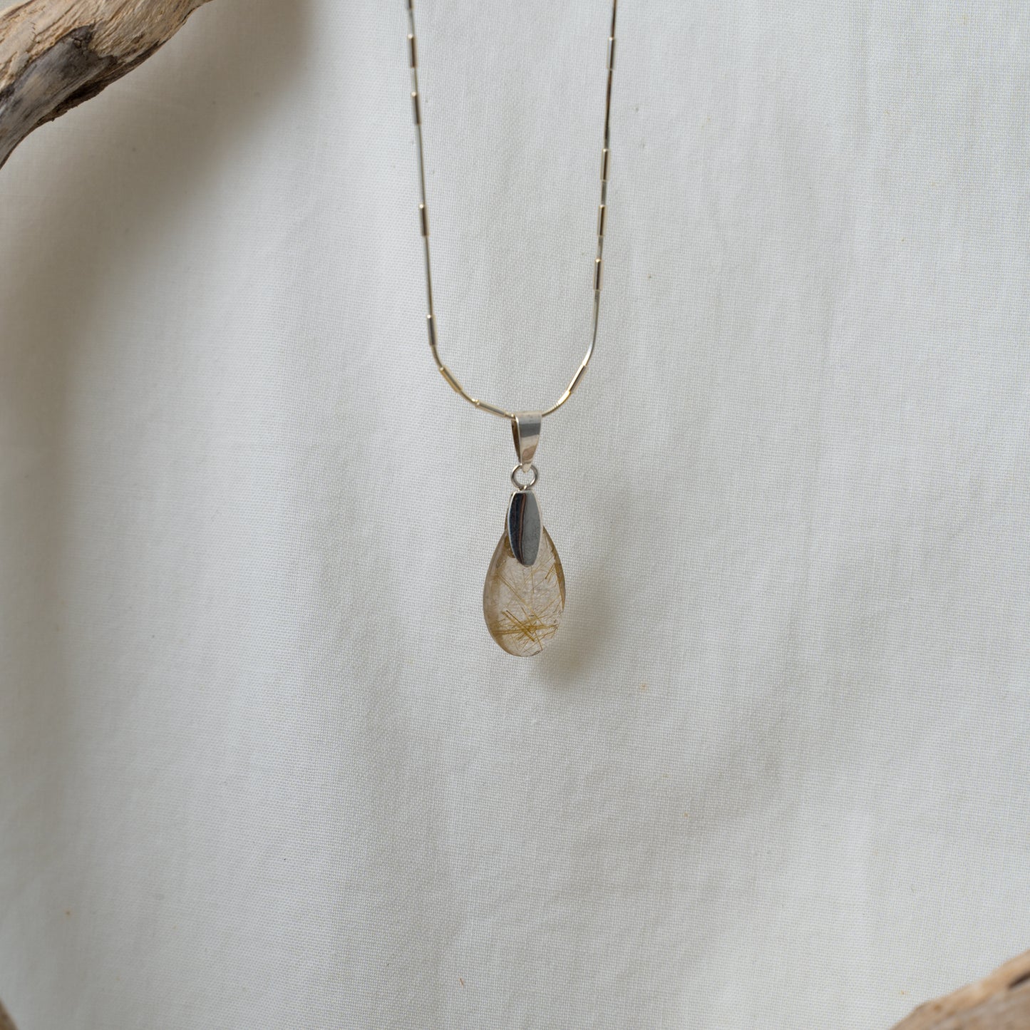 Rutilated quartz silver pendant necklace