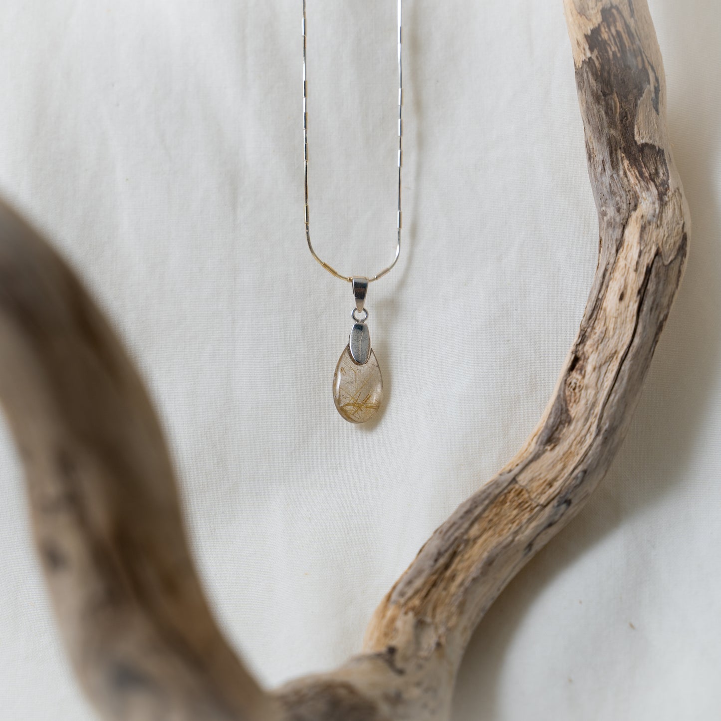 Rutilated quartz silver pendant necklace