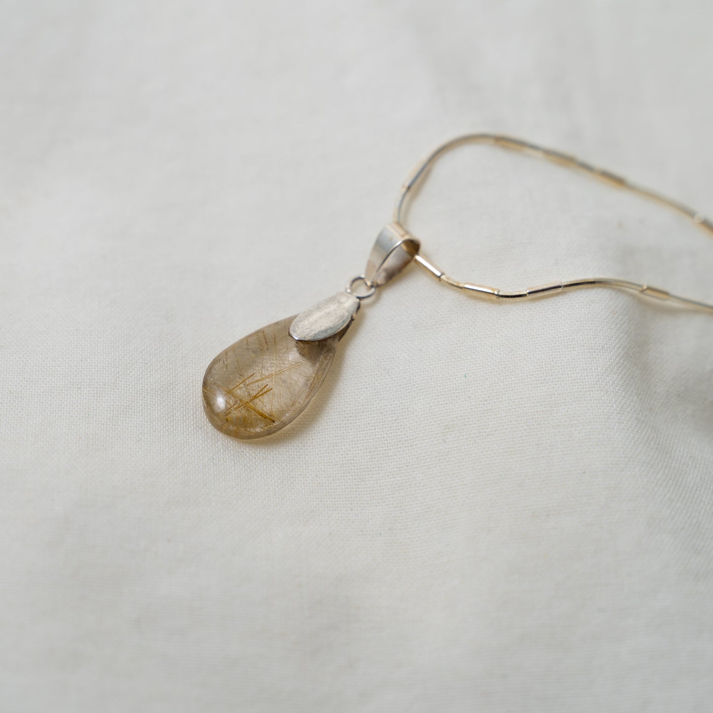 Rutilated quartz silver pendant necklace