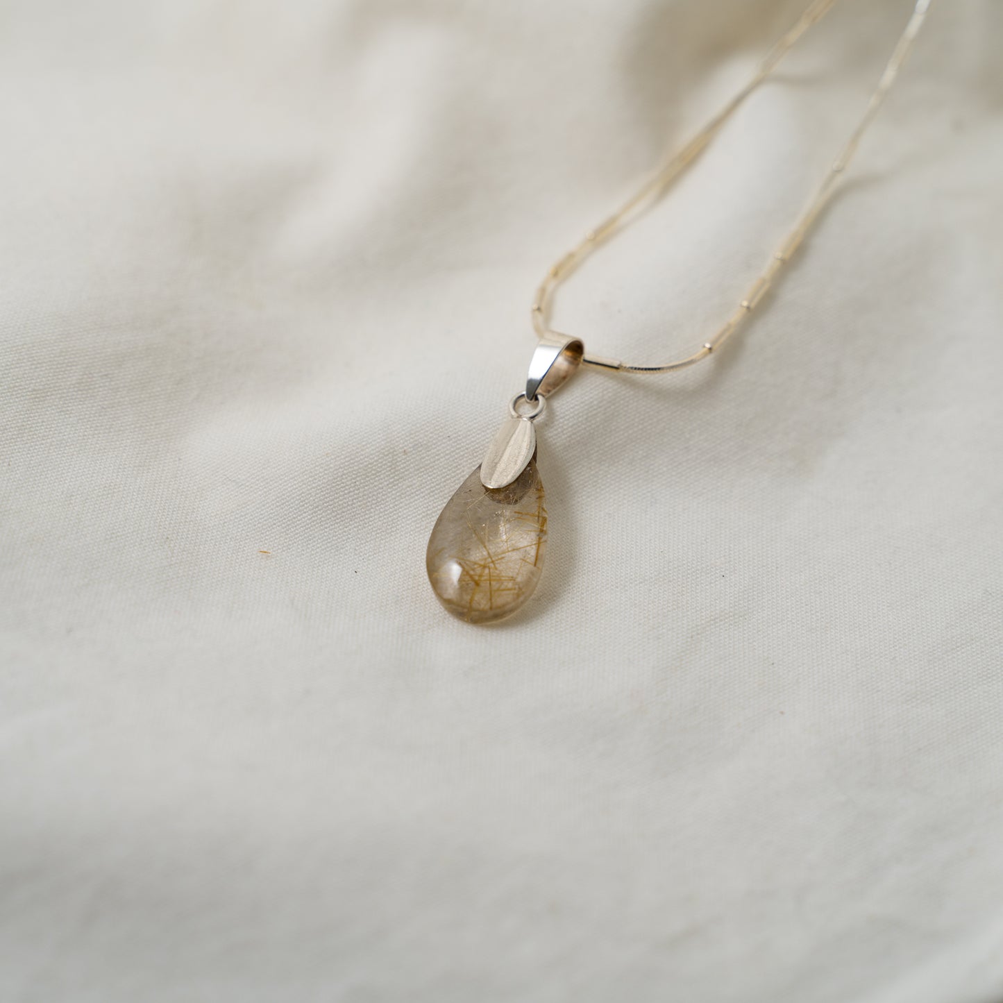 Rutilated quartz silver pendant necklace