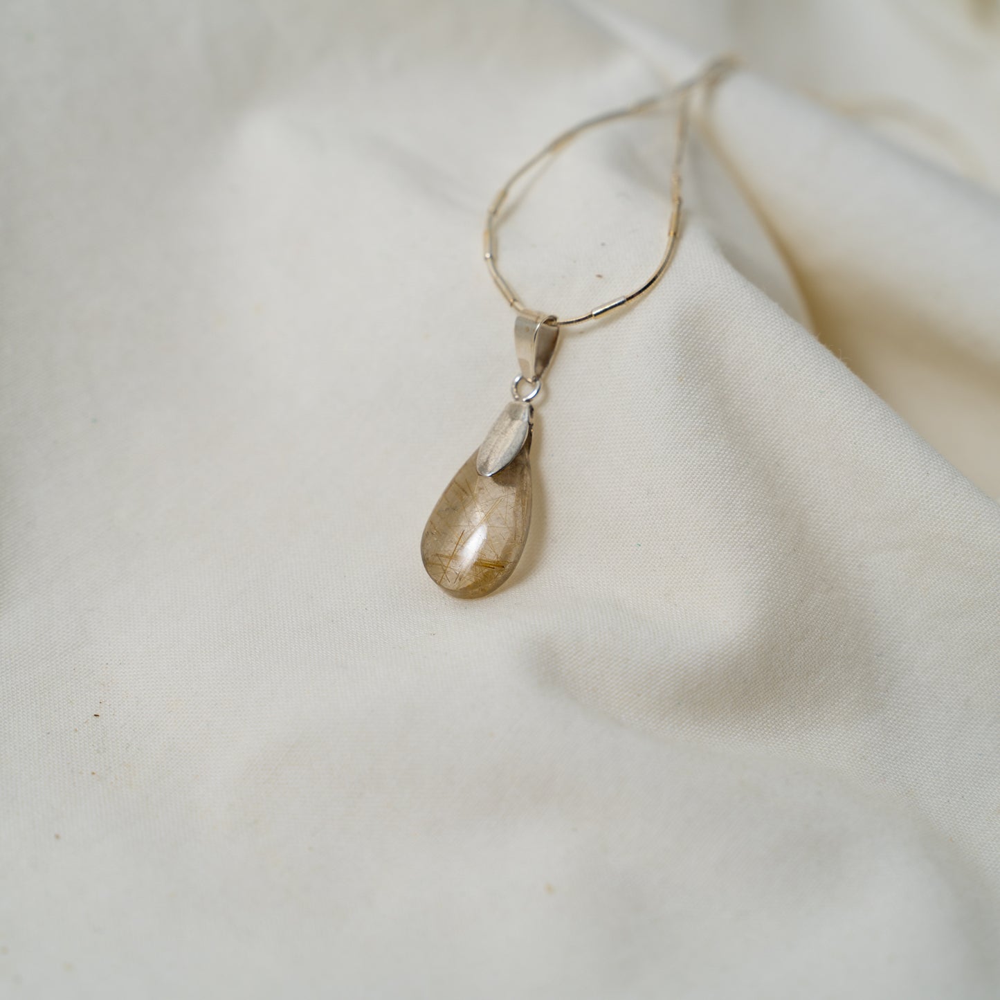 Rutilated quartz silver pendant necklace
