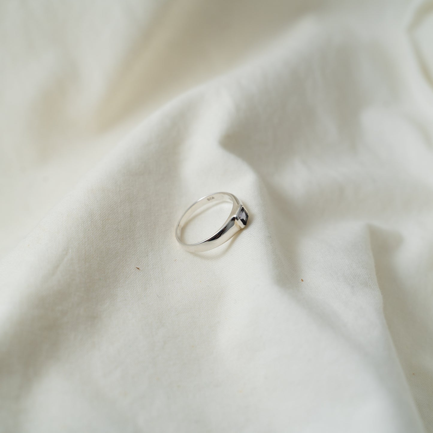 Iolite (cordierite) silver signet ring