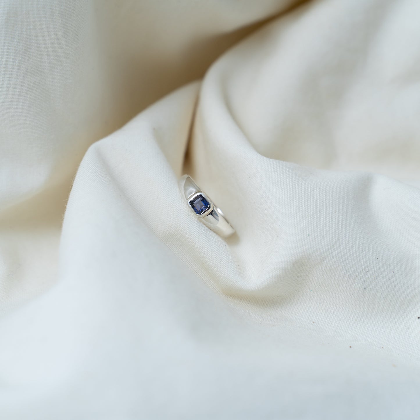 Iolite (cordierite) silver signet ring